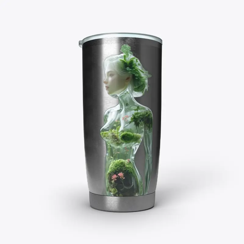 A luminous, transparent glass woman body